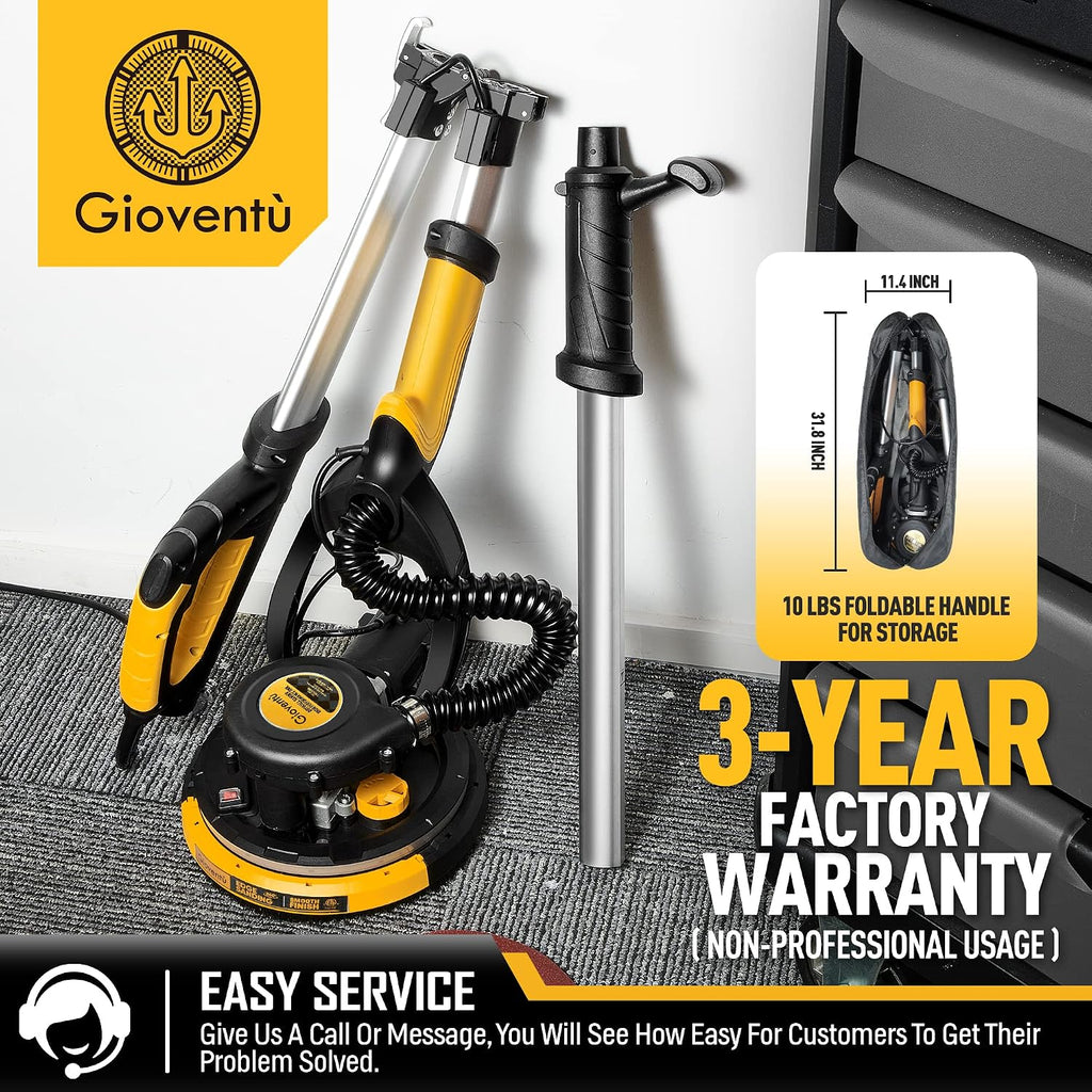 Drywall Sander, 780W Powerful Electric Drywall Sander with Vacuum Attachment, Auto Dust Absorption, Dustless Wall Sander with 26' Power Cord for Popcorn Ceiling, Drywall etc