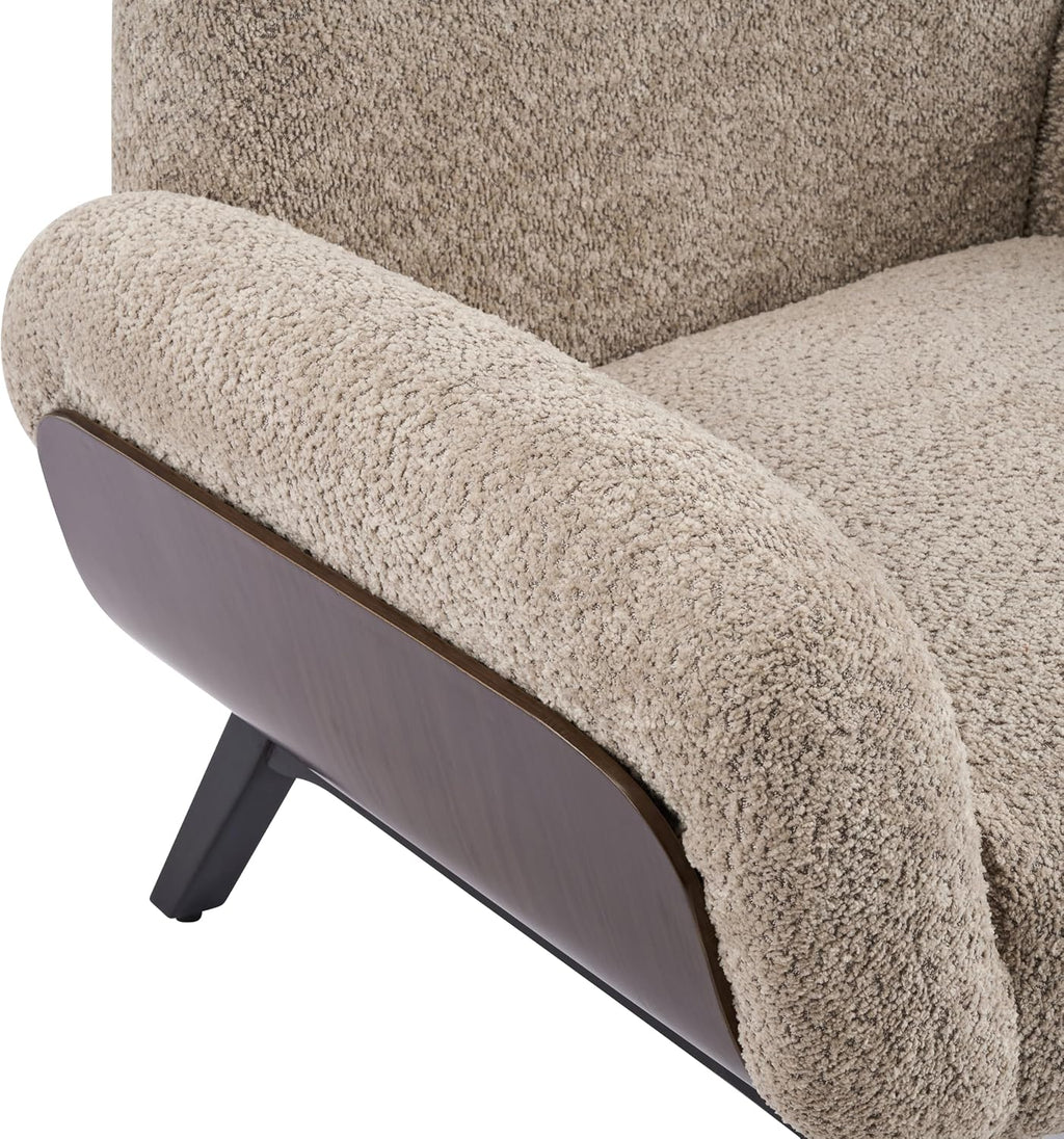 Christopher Knight Home Audrey Boucle Upholstered Accent Chair, Living Room Low Profile Armchair, Solid Wood Comfy Reading Chair, Modern Single Lounge Sofa, Light Camel