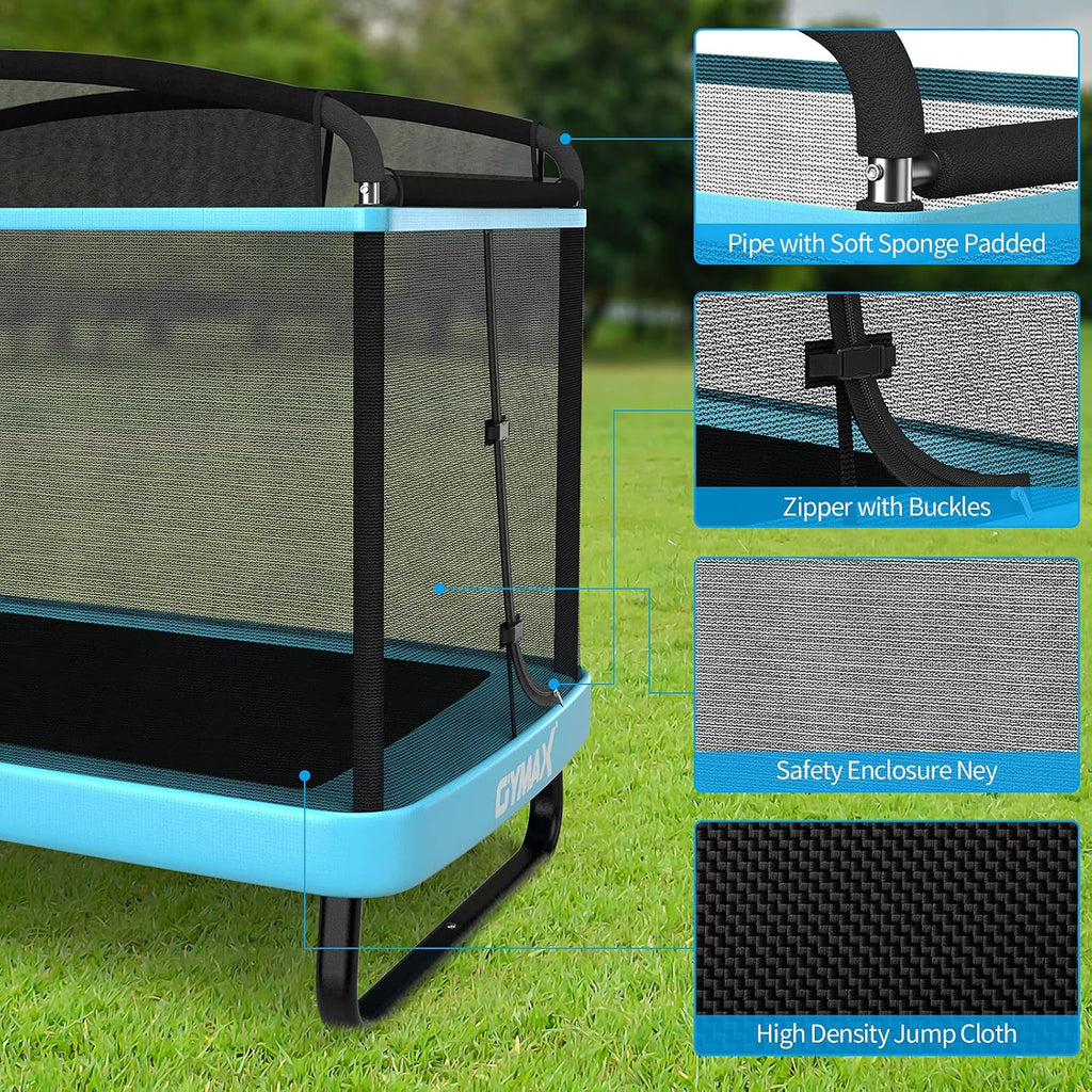GYMAX Trampoline for Kids, 6FT Toddler Trampoline with Swing & Enclosure Safety Net, ASTM Approved Rectangle Recreational Trampoline for Indoor/Outdoor, Birthday for Baby Boys & Girls