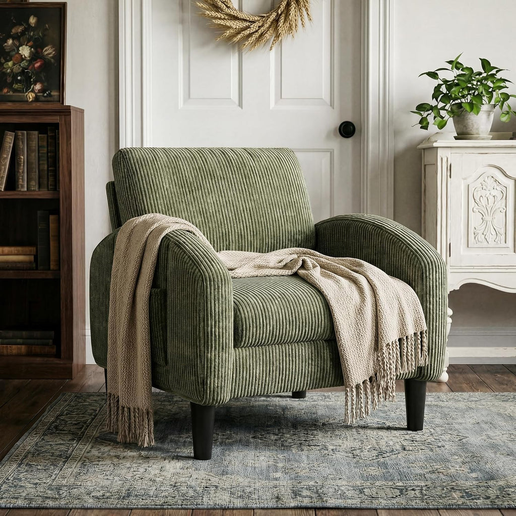 Homkdom Accent Chair for Living Room Chairs Green Reading Chair for Bedroom Mid Century Modern Arm Chair Upholstered Comfy Chair for Apartment, Waiting Room