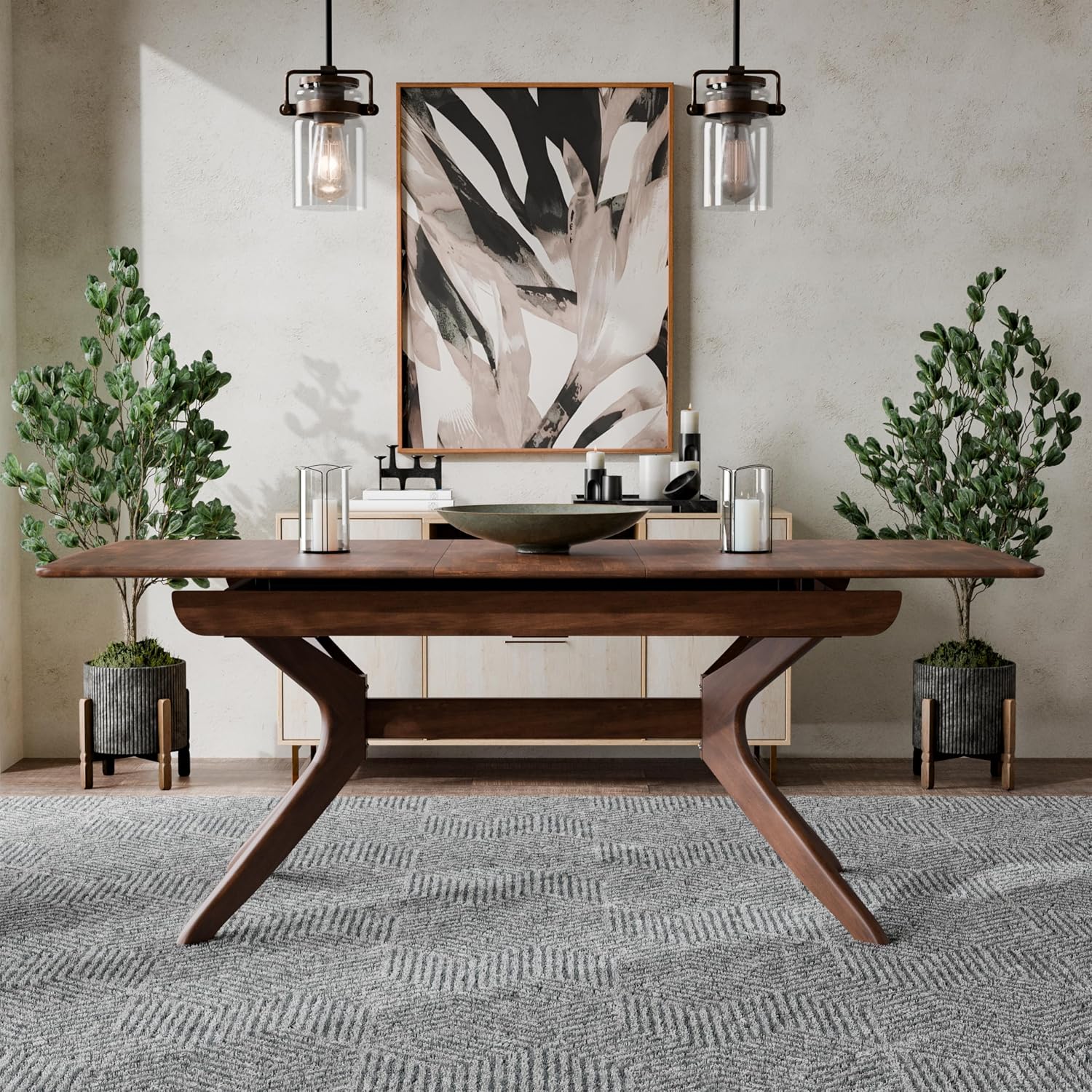 Furniture of America Nazaen Modern Solid Wood 78.8-inch Extendable Rectangular Dining Table with Pop-Up Mechanism, Curved Leg for Home Kitchen, Dinettes, Rich Walnut