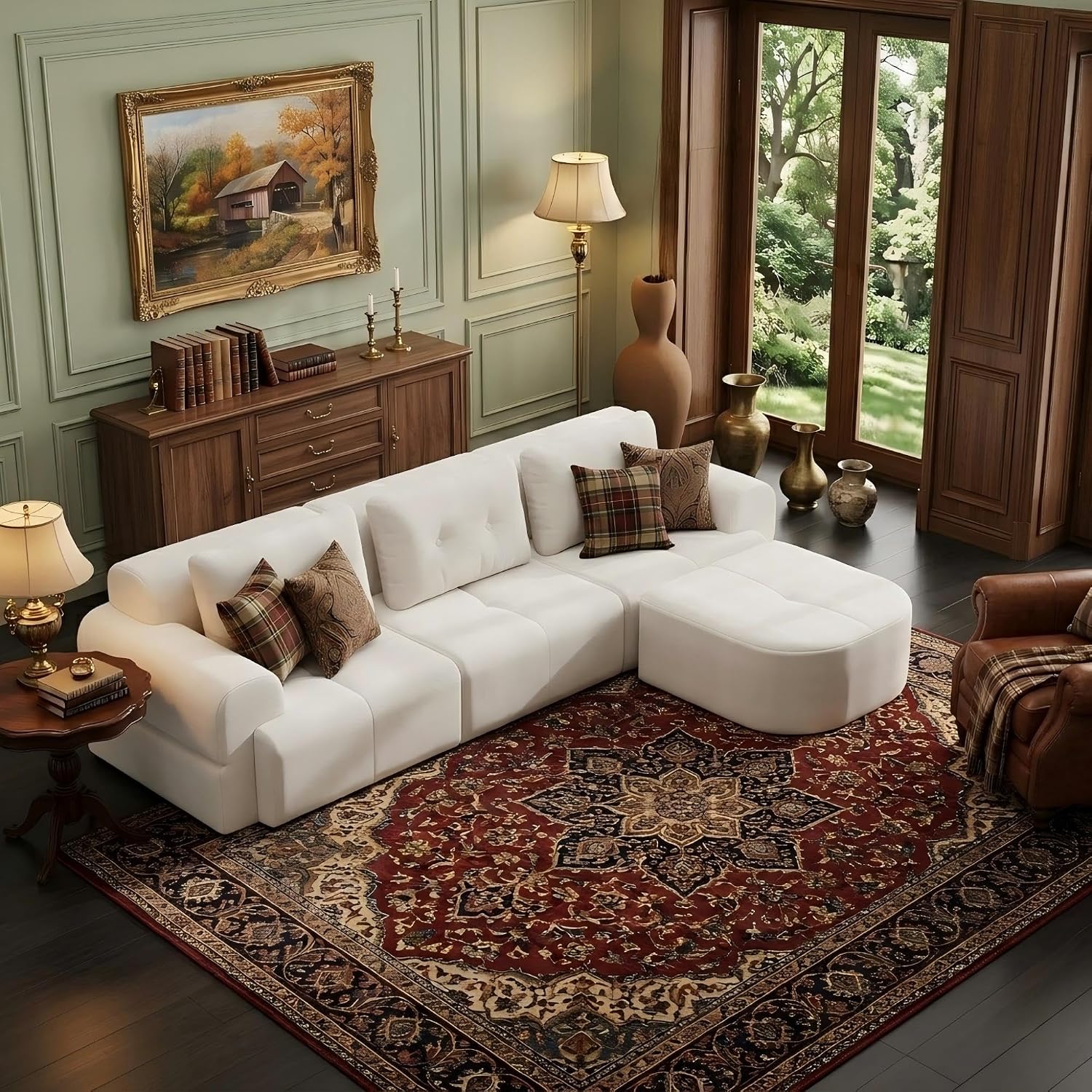 112' Compressed Boneless Sectional Sofa with Movable Ottoman Convertible L Shaped Modular Corner Couch for Living Room - Oversized Cloud Couches W/Tufted Cushions and Deep Seat