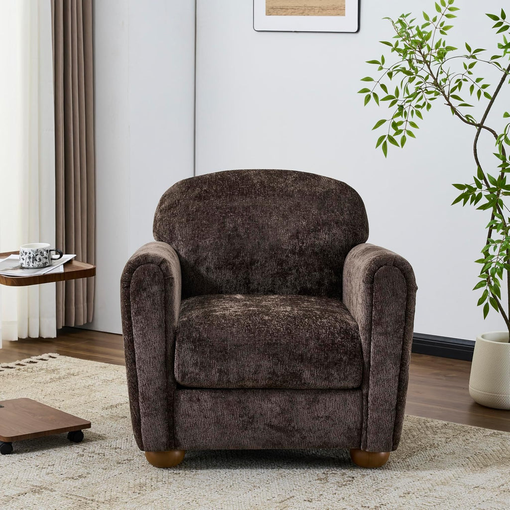 Christopher Knight Home Peysz Modern Accent Chair, Chenille Upholstered Armchair with Rounded Wooden Legs, Comfortable Single Sofa, Soft Cushion Seating, Lounge Chair Indoor, Dark Brown