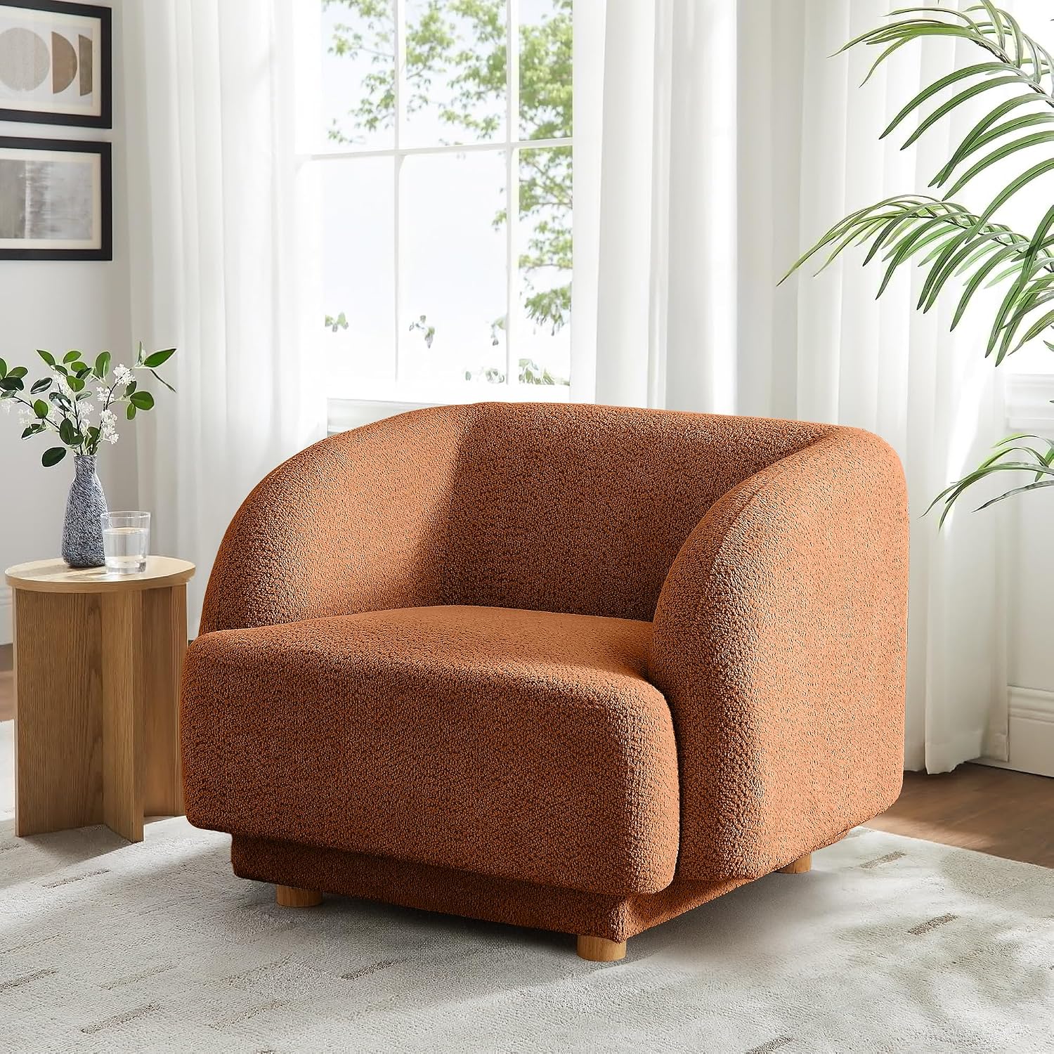 Mofolit Modern Armchair w/Chenille Fabric,37.75' Wide Oversized Barrel Accent Chair w/Wood Legs for Living Room,Bedroom,Apartment,Office (1, Orange)