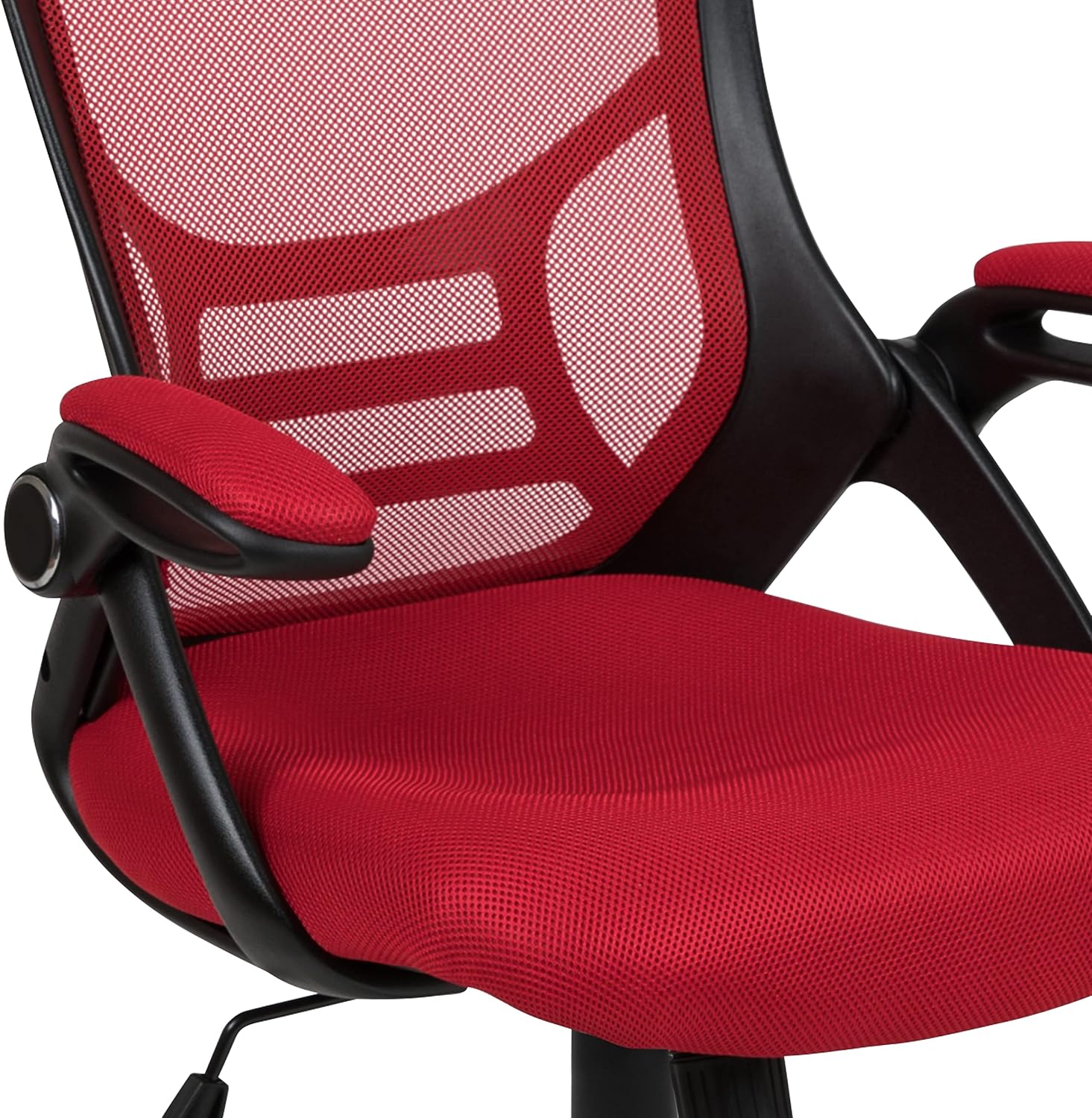 Flash Furniture Porter High Back Mesh Ergonomic Swivel Office Chair with Lumbar Support, Flip-Up Arms, Tilt Lock/Tilt Tension, Height Adjustable, Red/Black Frame