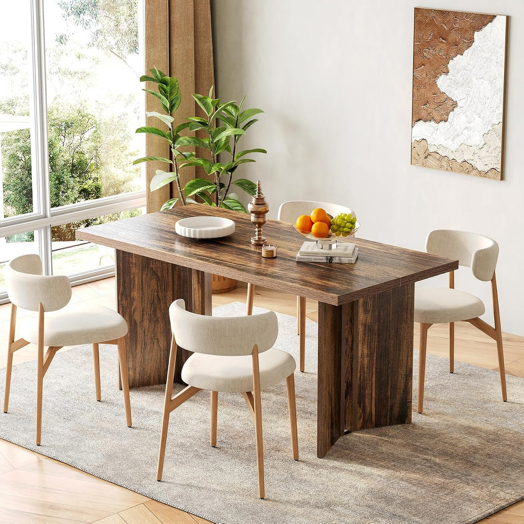 LITTLE TREE Wooden Dining Table Set for 6, 63-Inch Rectangle Kitchen Table, Modern Dinner Table for Home Dining Room, Kitchen Room, Dark Brown