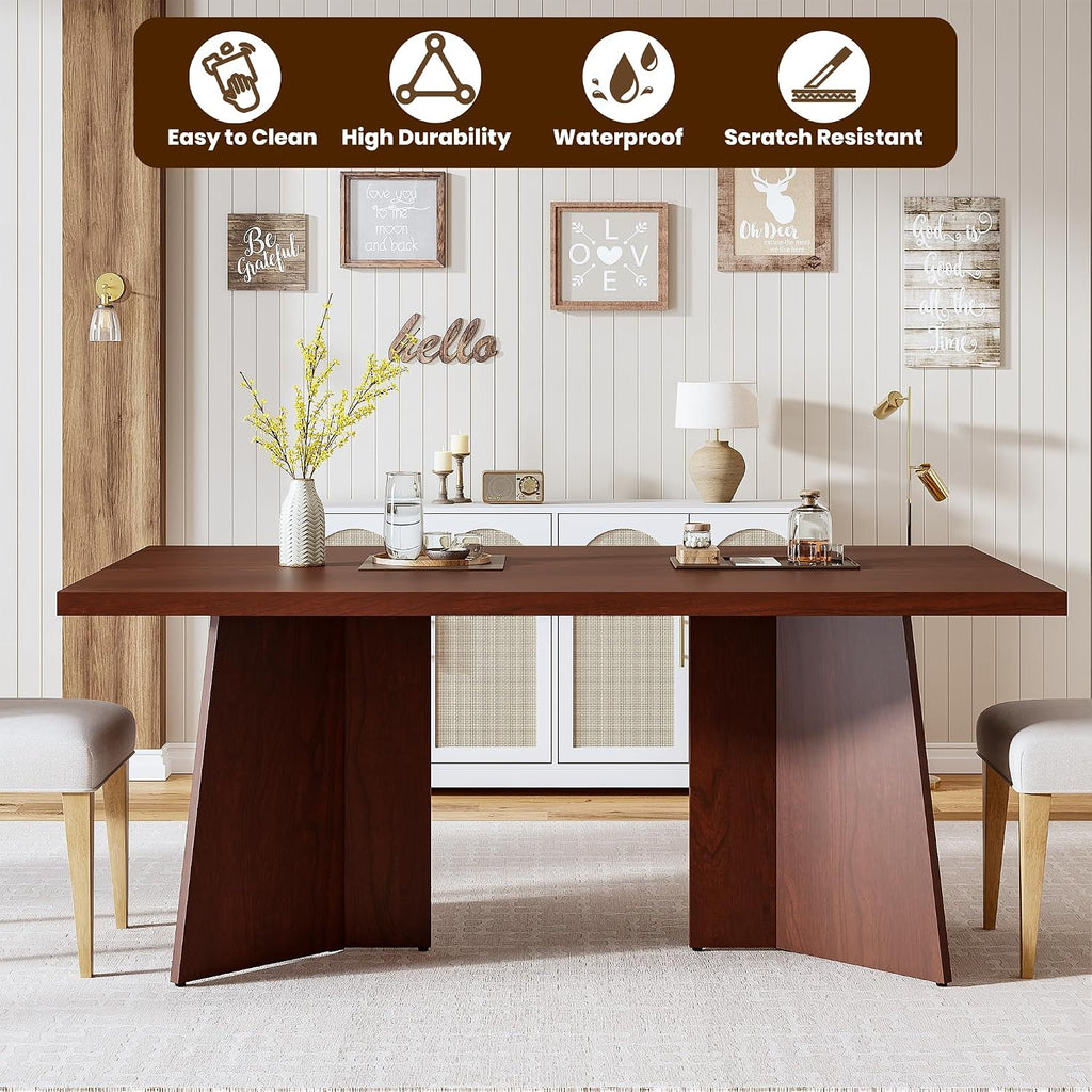 GarveeHome Dining Table for 6-8 People - 63' Modern Long Kitchen Table with Large Tabletop & Heavy Duty Pedestal Legs, Dinner Table for Kitchen, Conference Room, Home, Walnut