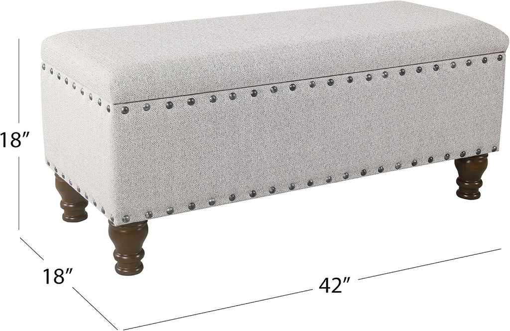 Homepop Home Decor | Upholstered Bench with Nailhead Trim | Large Ottoman with Storage for Living Room & Bedroom | Decorative Home Furniture, Gray Woven