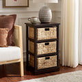 SAFAVIEH Furniture - Halle 3-Basket Side Table - Dark Chocolate - Solid Wood - Coastal Basket Storage Design - Ideal for Living Room, Entryway, 17.5'W x 13.5'D x 29.5'H - Fully Assembled (AMH5738F)