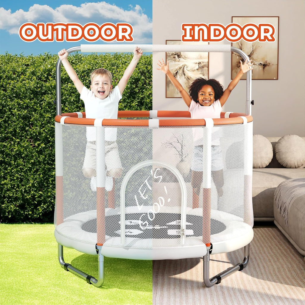 Happin® 55'' Trampoline for Kids with Safety Enclosure, Indoor & Outdoor Toddler Trampoline, Ultra Safe Design with Multi Activity Accessories, Perfect Toddler Gift for Boys & Girls Ages 1–8