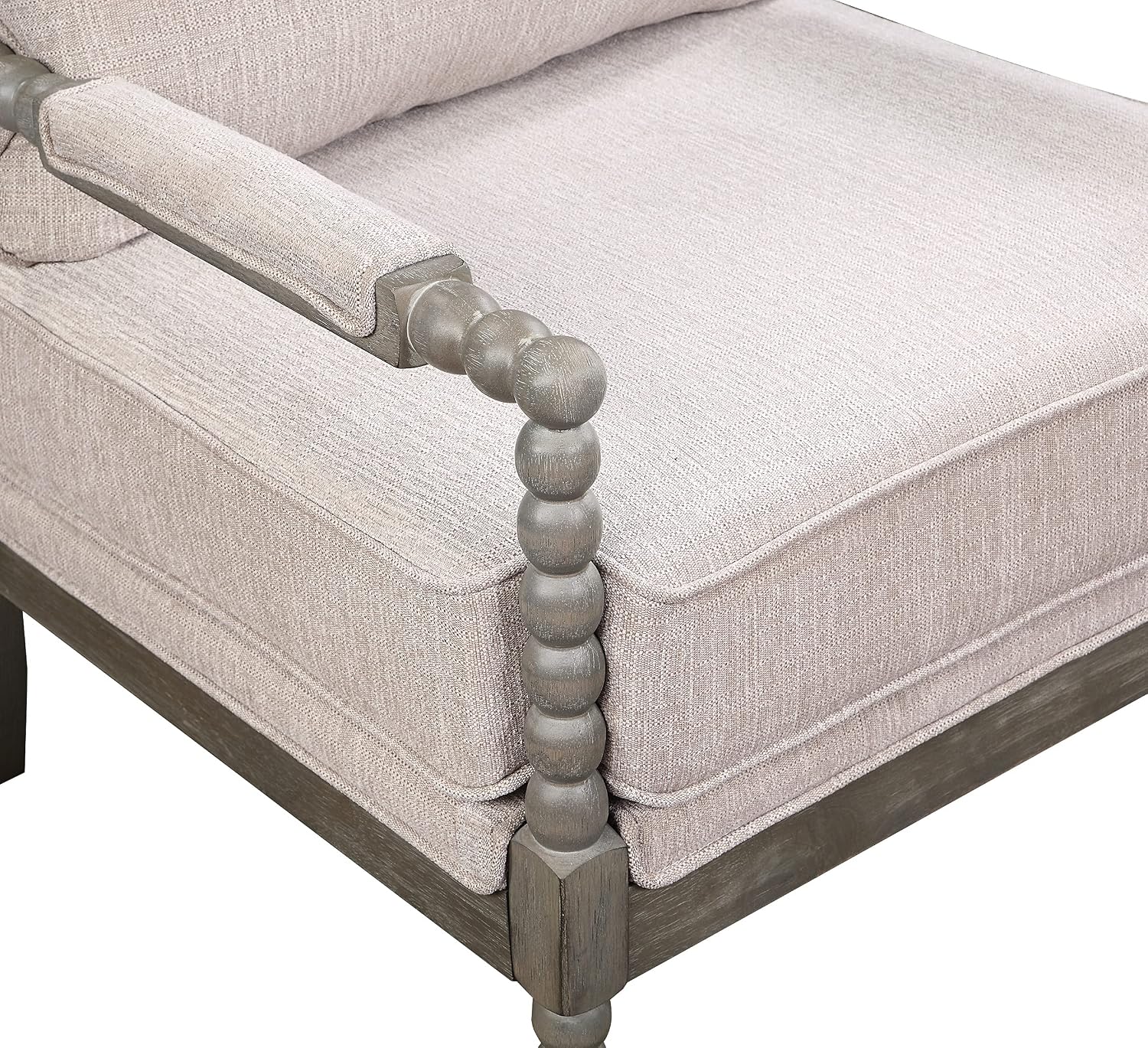 OSP Home Furnishings Abbott Spindle Accent Chair with Padded Spring Seat and Brushed Grey Base, Linen Fabric