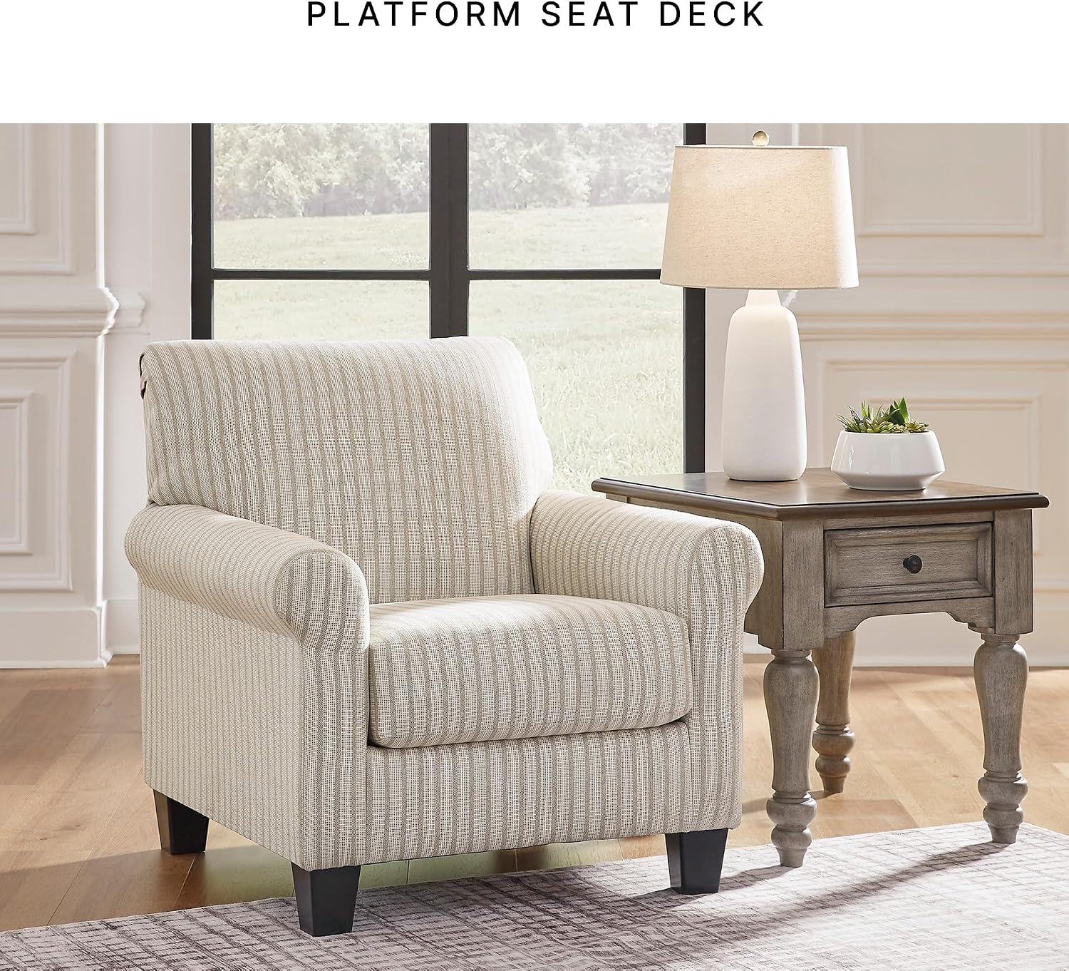 Signature Design by Ashley Valerani Classic Striped Upholstered Accent Chair, Beige