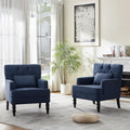 HUIMO Set of 2 Accent Chairs for Living Room, Tufted Upholstered Club Chairs with Lumbar Pillows, Vintage Reading Armchairs with Solid Wood Legs for Bedroom Apartment, Indigo Blue