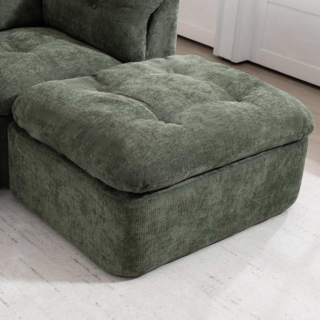 Tufted Cushions Cloud Sectional Boneless Sectional Sofa with Movable Ottoman, 112' Oversized Modular Convertible L Shaped Corner Couch with Deep Seat,Memory Foam Compressed Sofa