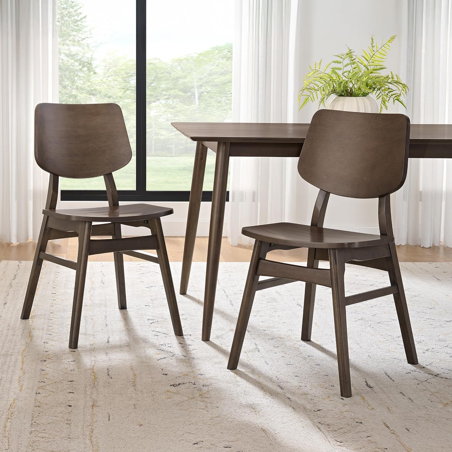 Alaterre Furniture Calais Dining – Mid Century Modern Set of 2 Dining Chairs – Solid Wood Chair Set with Minimalist Design for Dining Room or Kitchen (Warm Walnut Finish)