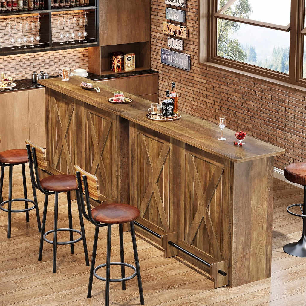 63-Inch Bar Table, 2-Tier Bar Cabinet Height Pub Table with Footrest, Modern Coffee Cabinet for Home Kitchen, Large Home Unit Liquor Furniture, Bistro, Dining Room, Living Room