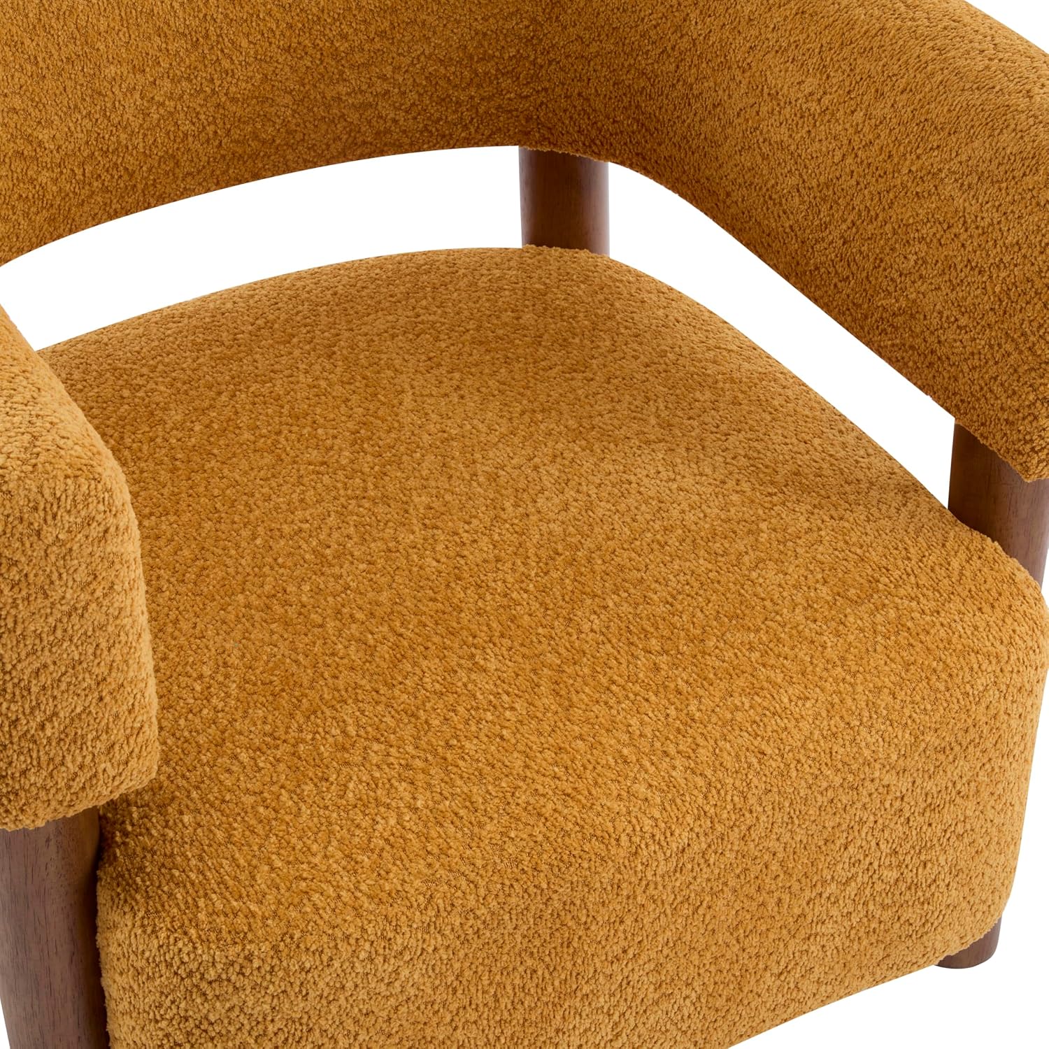 Christopher Knight Home Carly Low Profile Accent Chair, Round Backrest Side Chair, Living Room Armchair with Boucle Fabric Cushion, Comfy Reading Chair for Bedroom, Wooden Single Lounge Sofa, Yellow