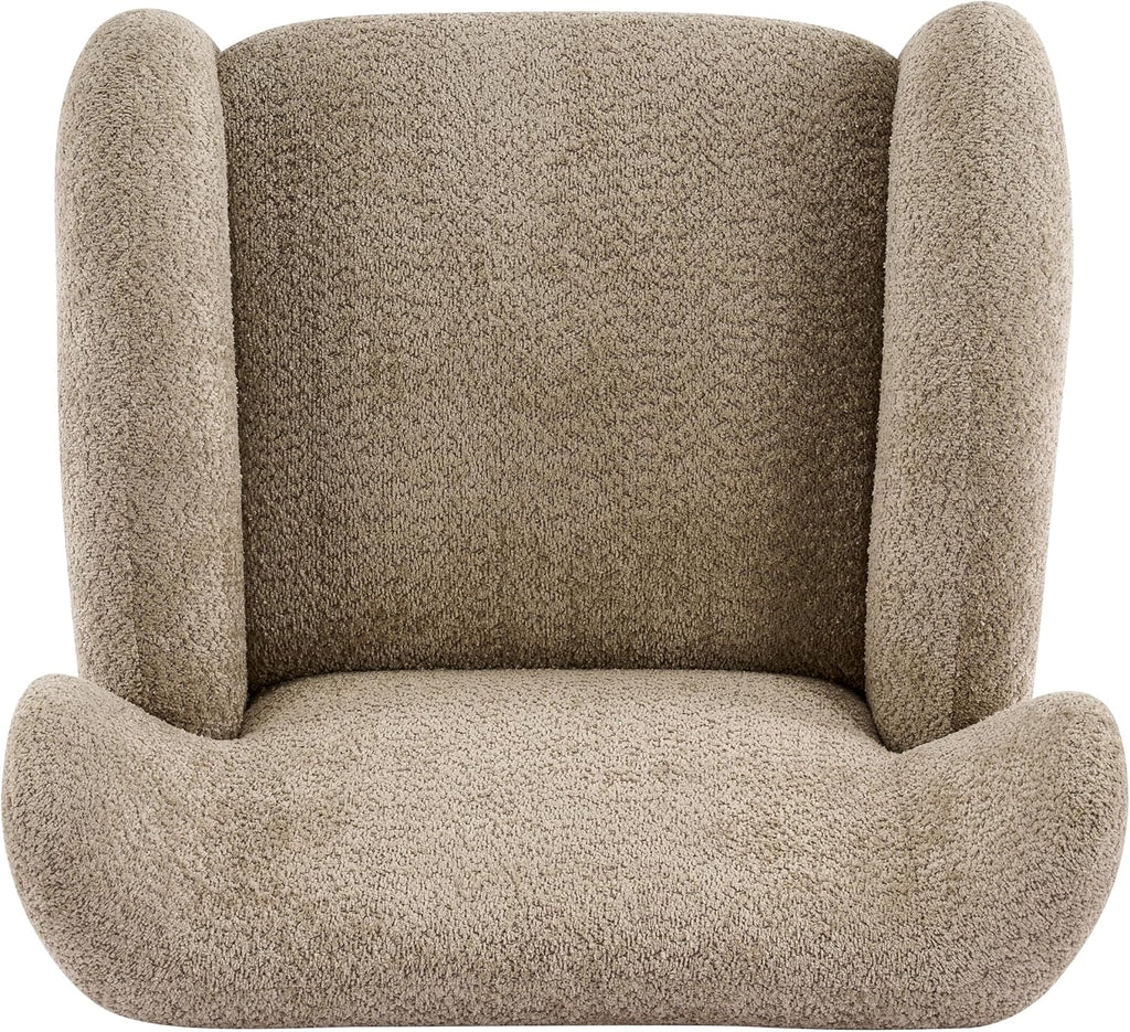 Christopher Knight Home Aiden Boucle Wingback Accent Chair, Fabric Upholstered Club Chair with Wooden Frame, Comfy Reading Chair for Living Room/Bedroom, Light Brown+Walnut Brown