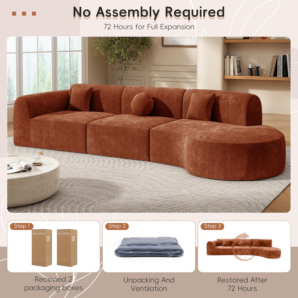 Christopher Knight Home Grelyn Modern Curved Modular Sectional Sofa, Wool Fabric Large Cloud Couch, 6-Seater L-Shaped Couch Living Room, 3-Piece Lounge Sofa with Chaise,Fully Assembled,Brownish Orange