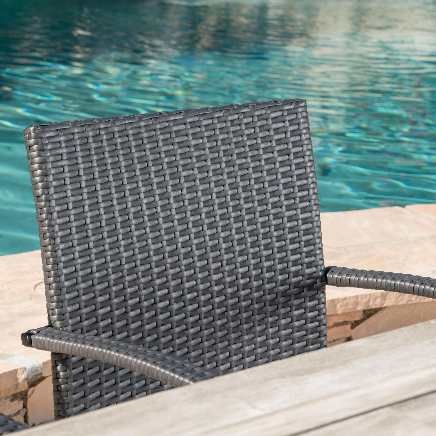 Christopher Knight Home Louise Outdoor Wicker Dining Set with Acacia Wood Table and Bench and Water Resistant Cushions, 6-Pcs Set, Sandblast Light Grey / Black Rustic Metal / Grey / Grey Cushions