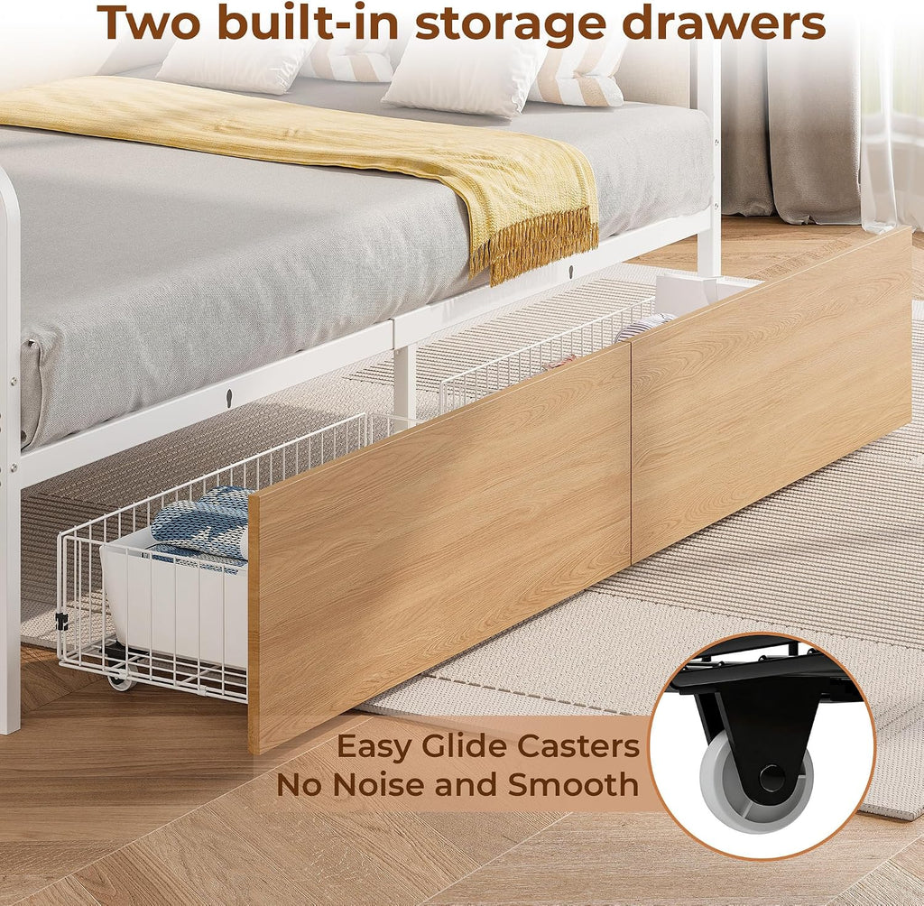 LIKIMIO Twin Daybed with Storage,Upholstered Headboard and Charging Station,White