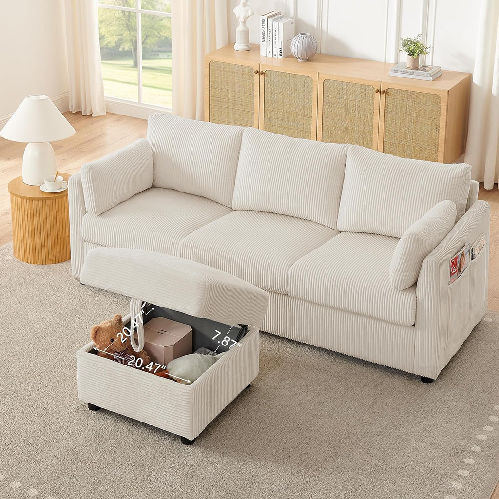 Mofolit 79' Small Couches with Storage Ottoman 3 Seat L Shaped Couch Sectional Sofa with Chaise Lounge for Apartment,Dorm,Bonus Room,Compact Spaces. (Beige, 3+OTT)