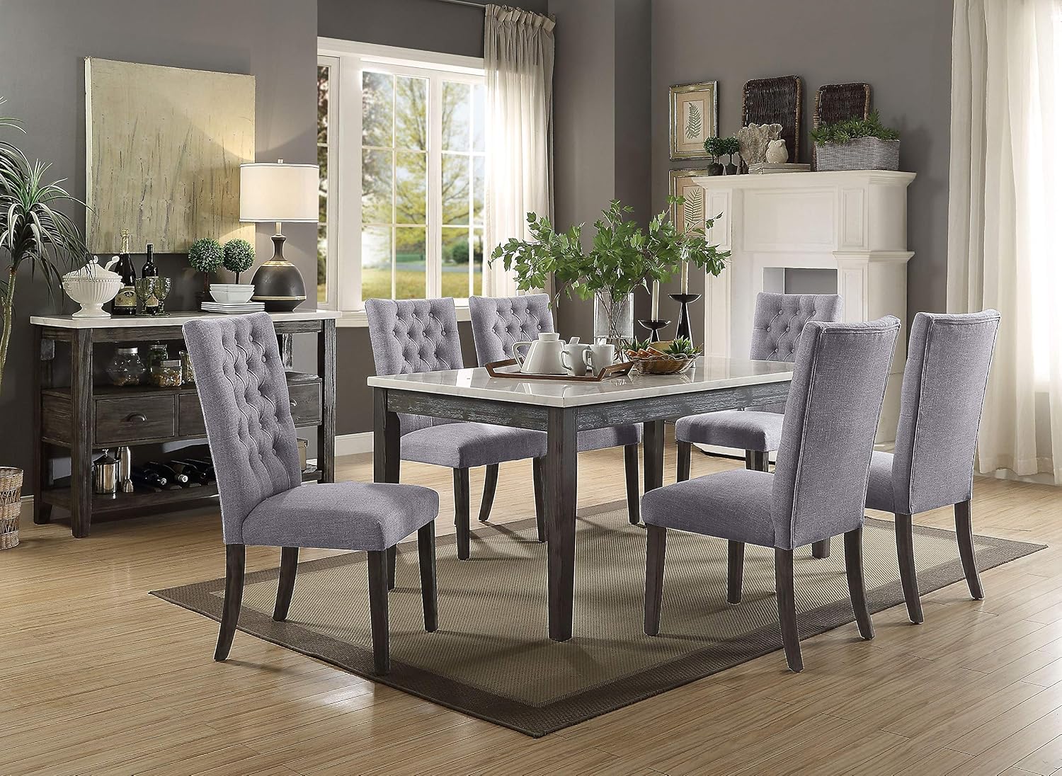 ACME FURNITURE Merel Dining Table - - White Marble & Gray Oak