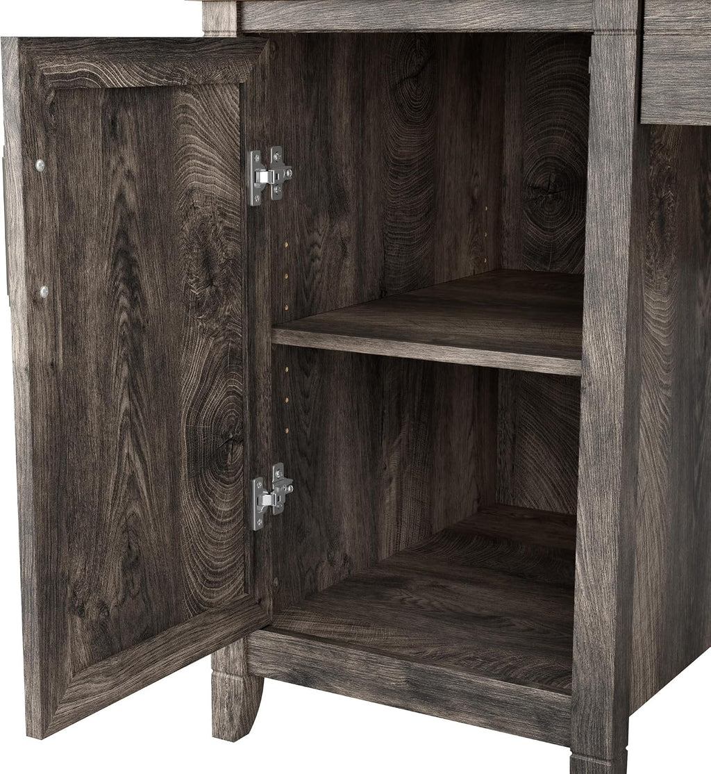 Bush Home Key West Computer Desk with Storage | Farmhouse PC Table for Home Office in Dark Gray Hickory | 54W x 24D