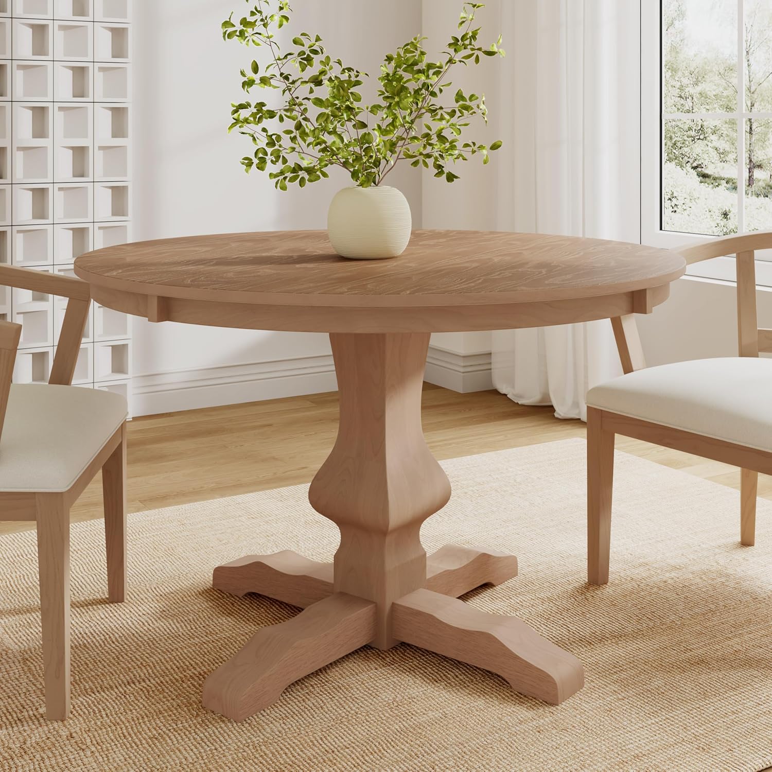 Christopher Knight Home Mundo Round Dining Table for 4, Rustic Wooden Kitchen Table with Pedestal Base, Circle Farmhouse Dinner Furniture for Dining Room, Kitchen, Living Room, Light Natural