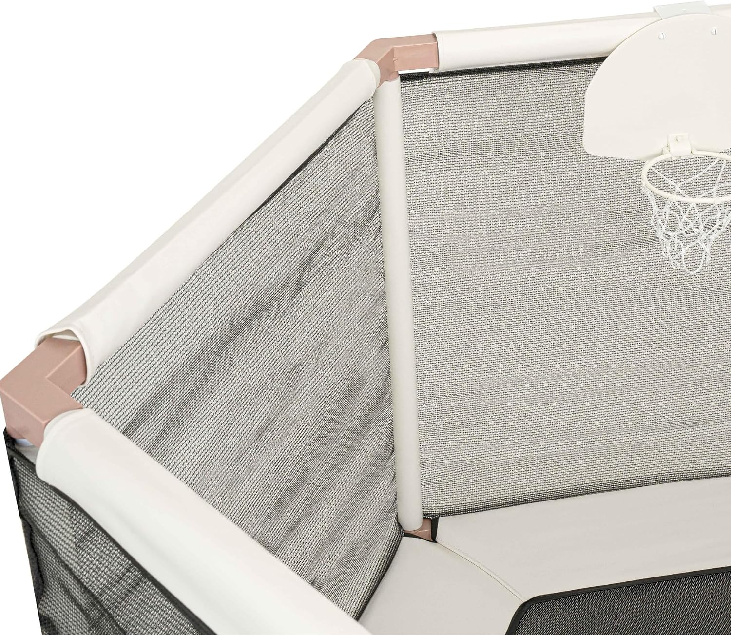 Kids Trampoline, Aesthetic Indoor and Outdoor Toddler Trampoline with Safety Net, Basketball Hoop, 220lb Capacity, Ultra Safe No-Gap Design, Gifts for Boys & Girls