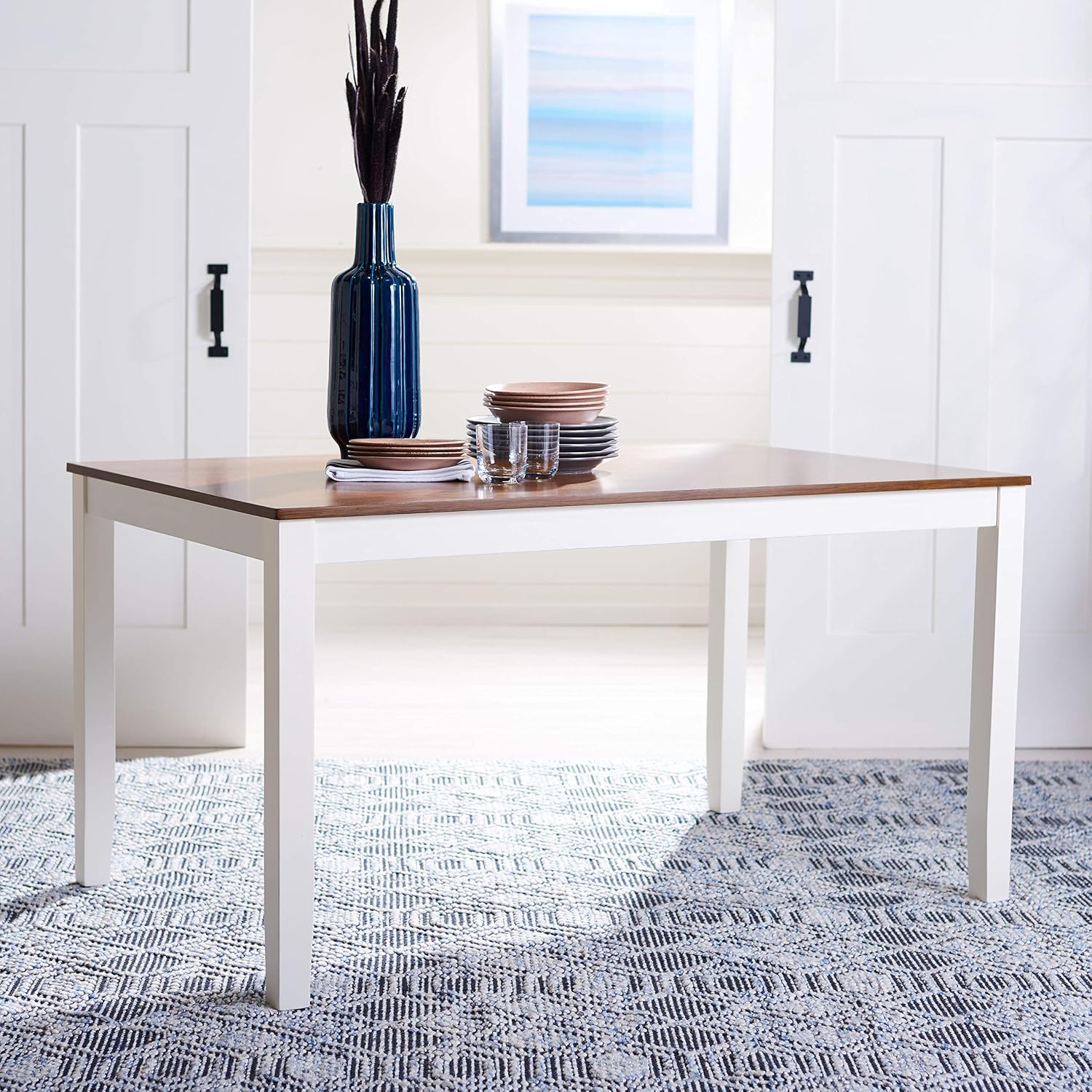 Safavieh Home Collection Silio White and Natural Rectangle Dining Table