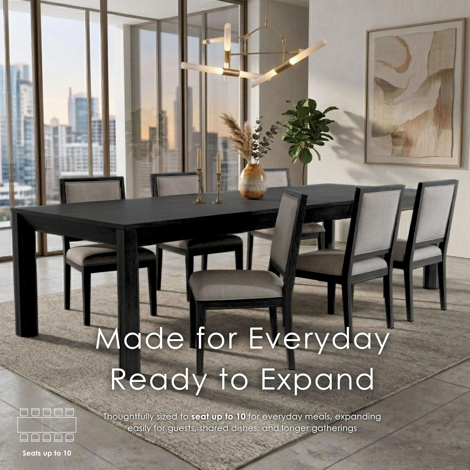 Furniture of America Dannen Modern Solid Wood 118-inch Extendable Dining Table with Leaf, Seats up to 10, Easy Assembly for Home, Kitchen, Living Room, Weathered Black