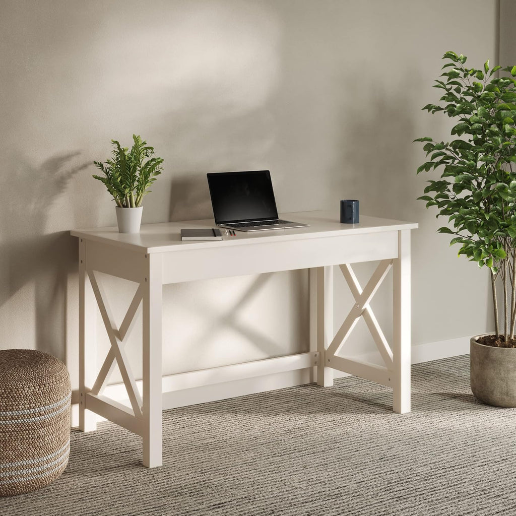 Lavish Home Writing Desk - Work Desk with X-Pattern Legs - for Office, Bedroom, Computer, or Craft Table - Home Office Desks (White)