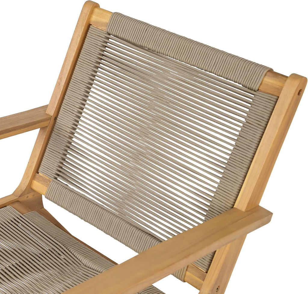 Christopher Knight Home Veera Patio Chair Set of 2 with Acacia Wood Frame and Handwoven Rope, Outdoor Lounge Chair, Stylish Outdoor Accent Chair for Garden/Deck/Backyard, Beige + Light Teak