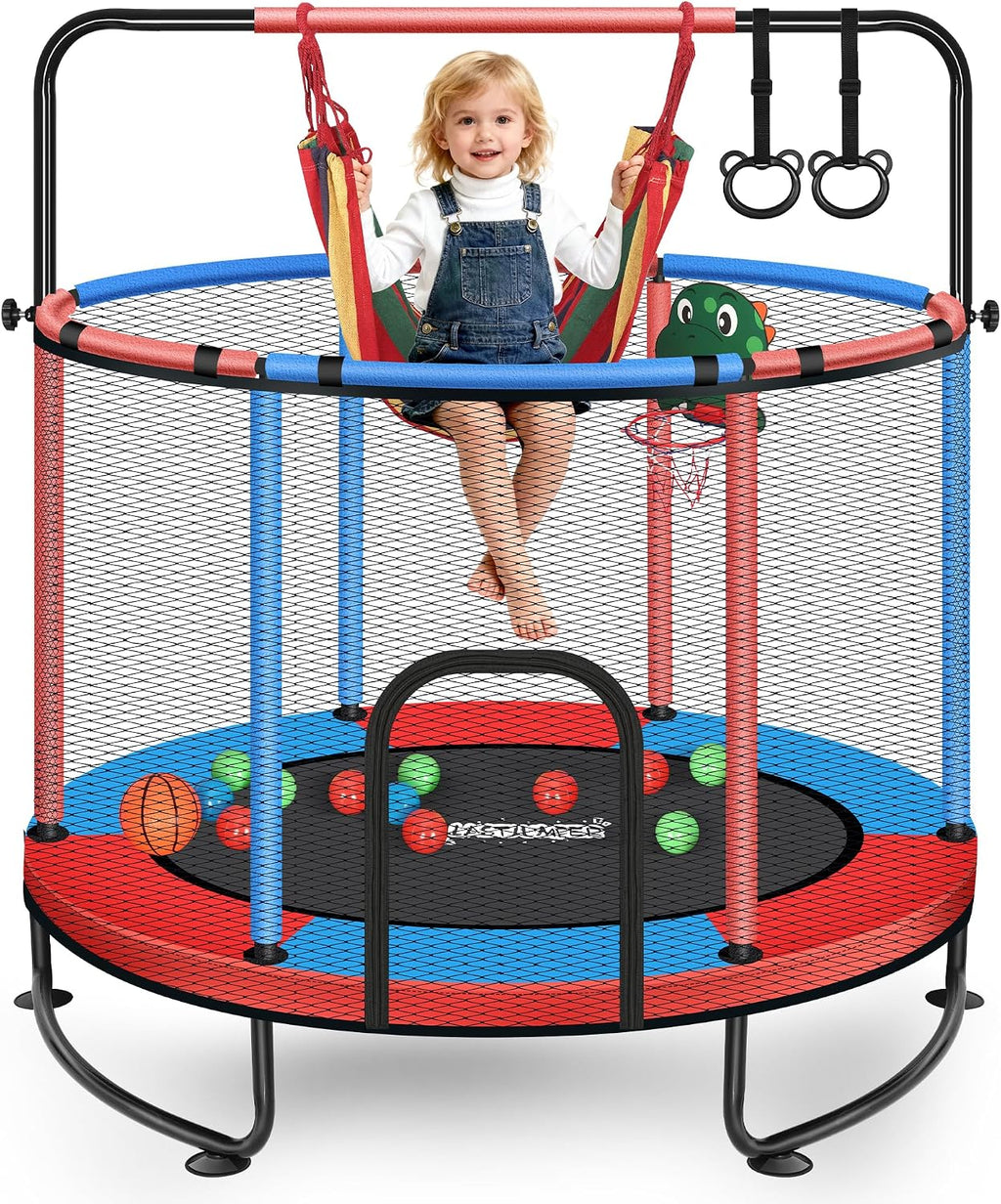 Mini Trampoline for Kids & Toddlers, Ages2-10 | Indoor & Outdoor, with Safety Enclosure Net, Basketball Hoop & Ocean Balls, Birthday Gift for Boy,Girl