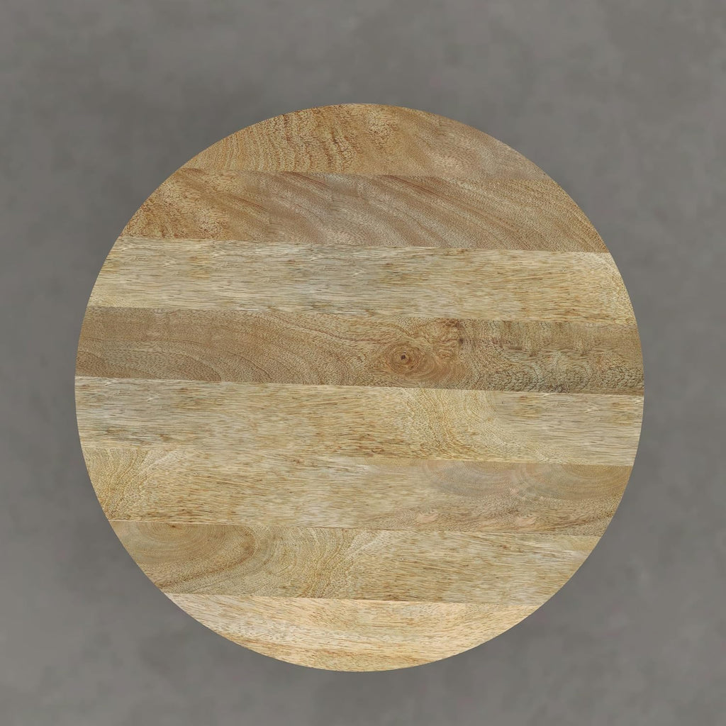 SIMPLIHOME Elmbrook Coffee Table - 34 inch Wide Solid Mango Wood Modern Industrial Round Drum Cocktail Table in Natural Blonde, Sculptural Living Room Table with Low Profile Design, Assembled