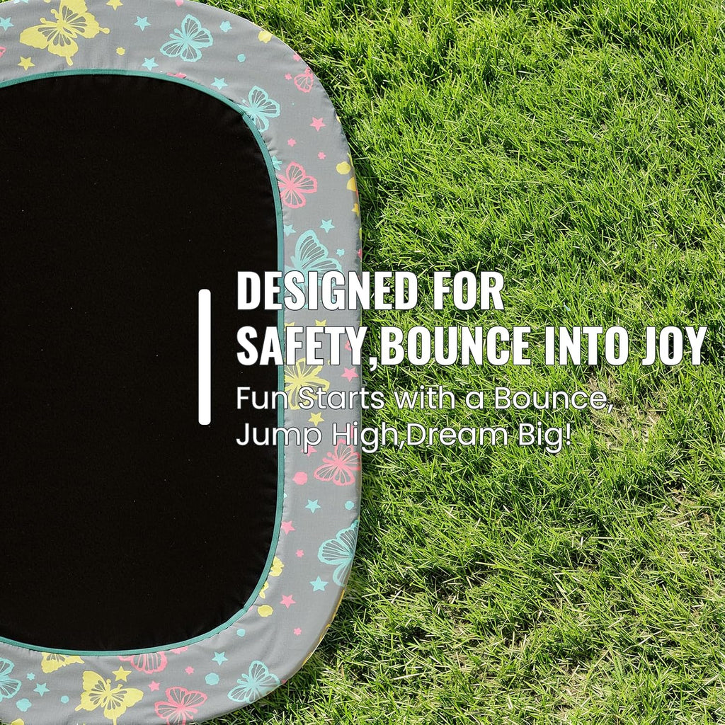 LAMERGE 55' 7-in-1 Round Trampoline for Kids Boys & Girls Ages 1-8, Indoor & Outdoor Trampoline for Fun, Adjustable Height Handrail ＆ Enclosed Safety Net ＆ Durable Designs for Toddlers Children
