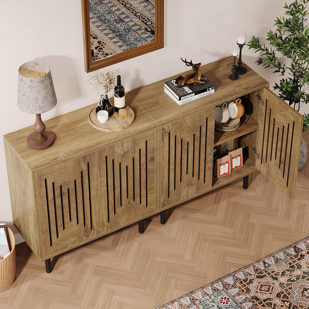 Tribesigns Set of 2 Sideboard Buffet with Storage, 59' Buffet Sideboard Cabinet with Adjustable Shelves, Accent Storage Cabinet for Living Room, Natural