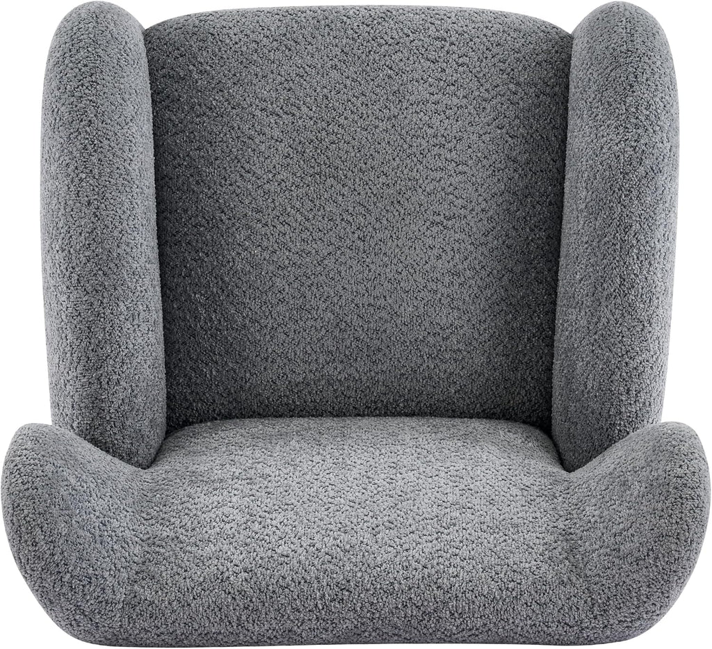 Christopher Knight Home Aiden Boucle Wingback Accent Chair, Fabric Upholstered Club Chair with Wooden Frame, Comfy Reading Chair for Living Room/Bedroom, Dusty Blue+Walnut