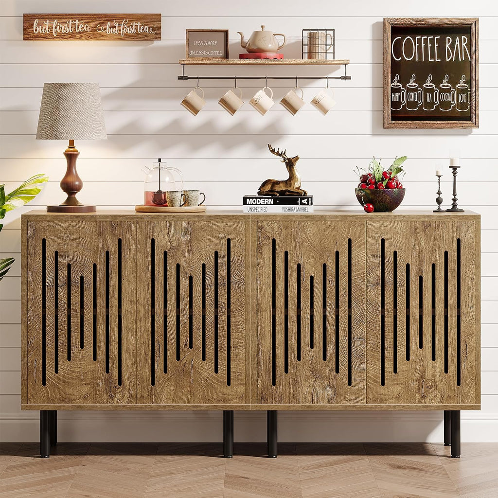 Tribesigns Set of 2 Sideboard Buffet with Storage, 59' Buffet Sideboard Cabinet with Adjustable Shelves, Accent Storage Cabinet for Living Room, Natural