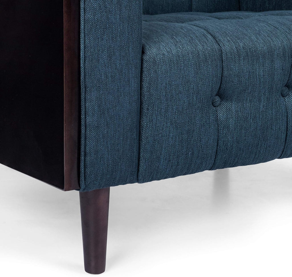 McLarnan Tufted 3 Seater Sofa - Navy Blue/Brown