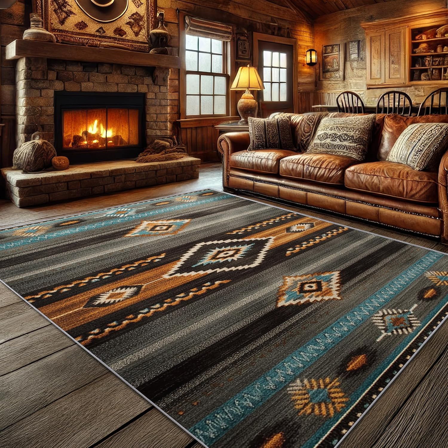 Southwest Rugs for Living Room - Navajo Rug, 5x6 Area Rug, Aztec Tribal Washable Rugs for Bedroom, Indian Navajo Living Room Area Rug, Native American Home Decor, Southwest Gifts for Men