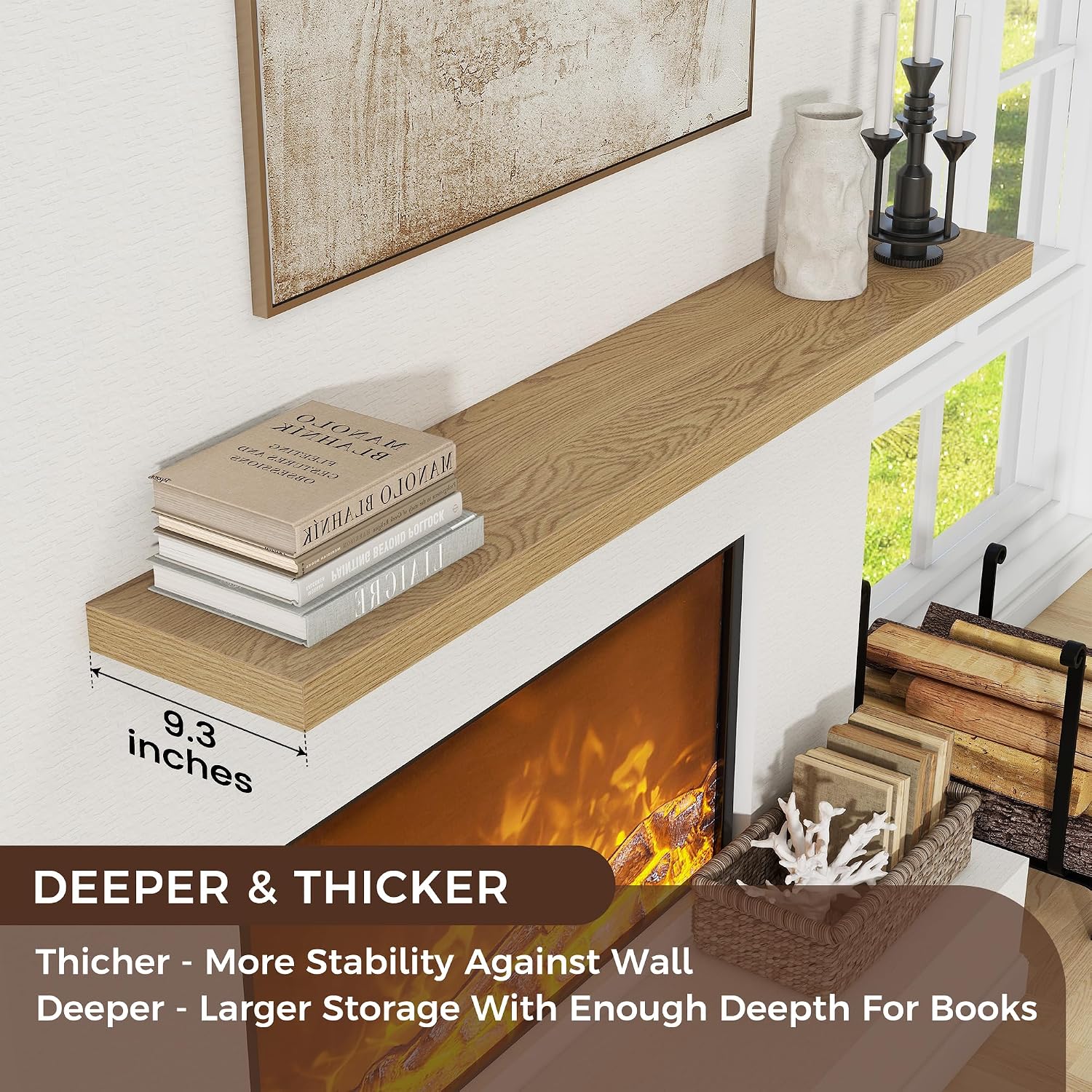 Venusmiles Floating Shelves for Wall, Engineered Wood Wall Shelves with Invisible Brackets for Living Room Bedroom Bathroom Office Kitchen Decor and Storage (Oak, 72' W x 9' D x 1.5' H) Set of 1