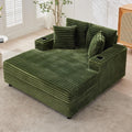 GarveeHome 60-inchOversized Chaise Lounge Chair Indoor, Comfy Corduroy Lounge Sofa with Charging Station, Cup Holders & Throw Pillows, Cozy Sleeper Couch for Living Room Apartments, Green
