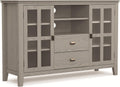 SIMPLIHOME Artisan TV Stand - 53 inch Wide Solid Wood Tall Media Console in Fog Grey, Contemporary Entertainment Center for Living Room for TVs up to 60 Inches with Drawers and Cable Management