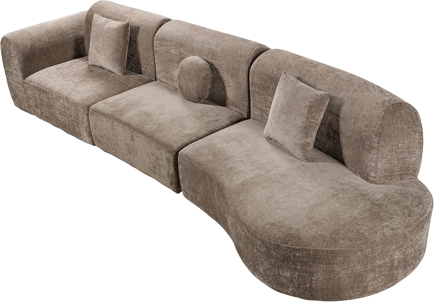 Christopher Knight Home Grelyn 140' Modular Sectional Sofa Couch, Wool Fabric Boneless Cloud Couch, Fully Compressed Home Sofa Living Room, 3-Piece Lounge Sofa with Chaise, Fully Assembled, Brown