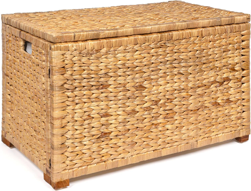 happimess HPM9005A Anada Wicker Weave 30' Storage Trunk, Wooden Frame/Water Hyacinth, Farmhouse, Transitional, Coastal, Rustic for Office, Dorm Room, Living-Room, Bedroom, Dining-Room, Natural