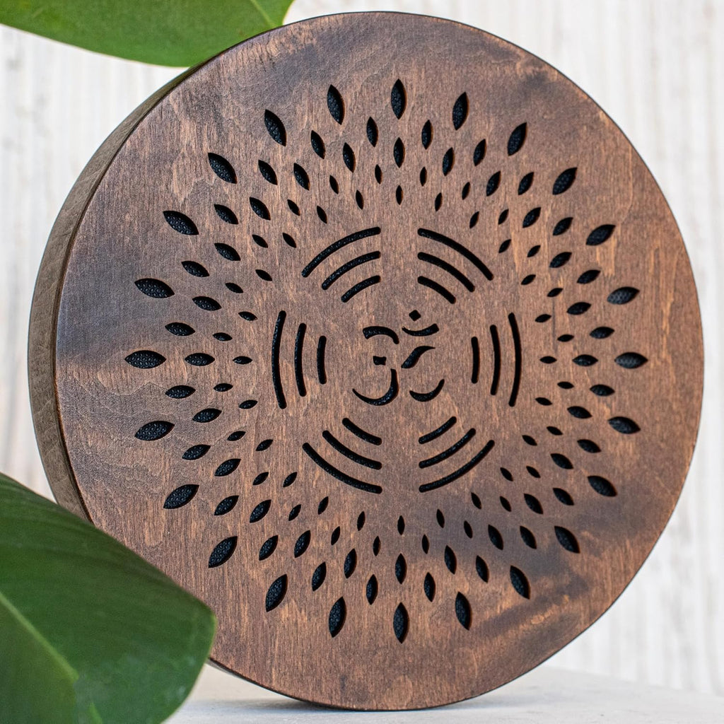 Rain-Fall Disc, 8.6 Inch (22 cm) Wooden Ocean Drum, Gentle Rain Sound for Sound Bath, Meditation & Sound Healing, AUM & Ganesha Design
