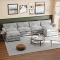 Shahoo Couches for Living Room, Sectional Modular Sofa U Shaped Chenille Fabric Couch with High Supportive & Soft Sponges and Removable Ottoman, Sleeper Comfy Upholstered Couch, Grey