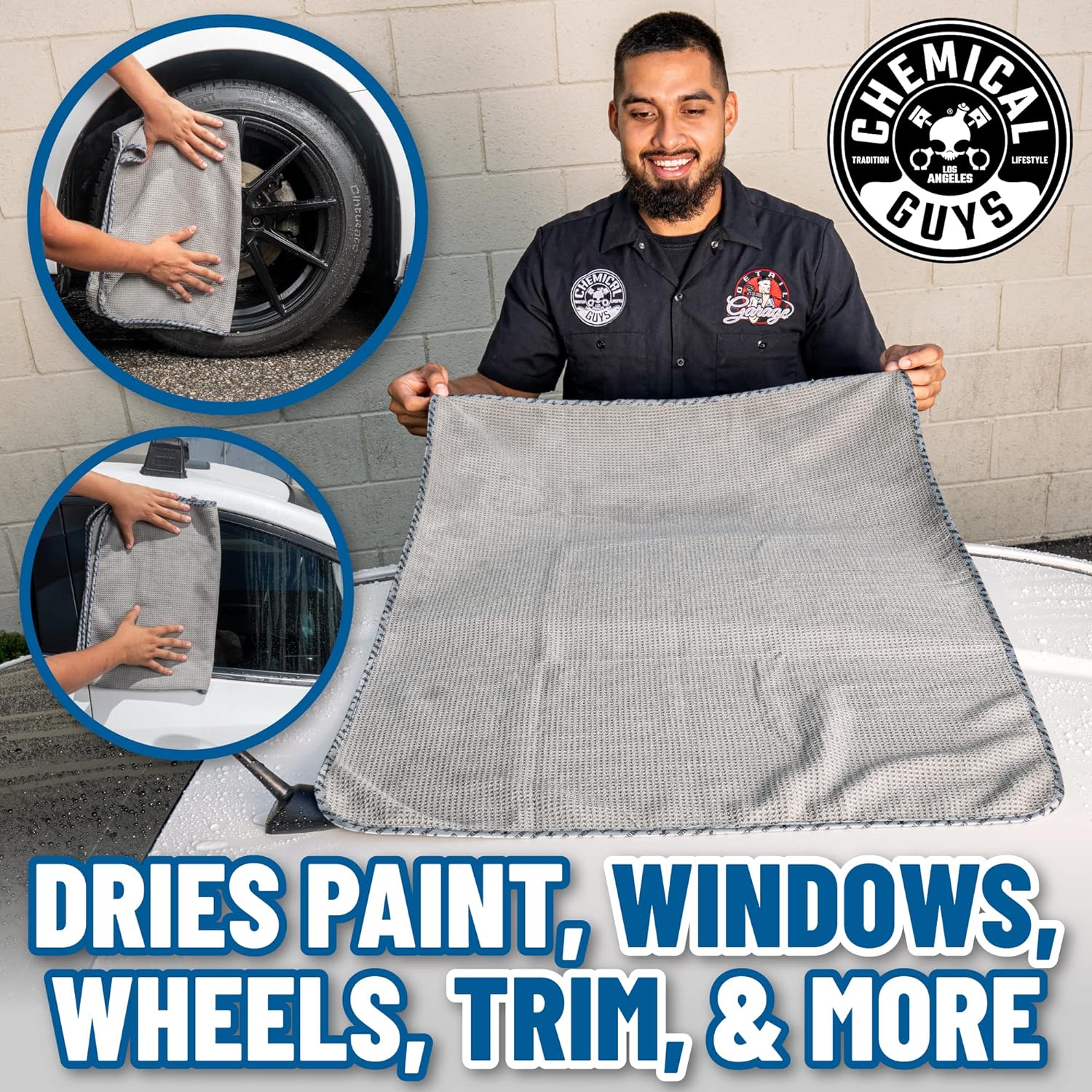 Chemical Guys Waffle Weave Gray Matter Microfiber Drying Towel - 25' x 36',Premium Blend Microfiber Towel with Soft-Banded Edging for Scratch-Free Car Drying,Ultra Absorbent,(Pack of 12)